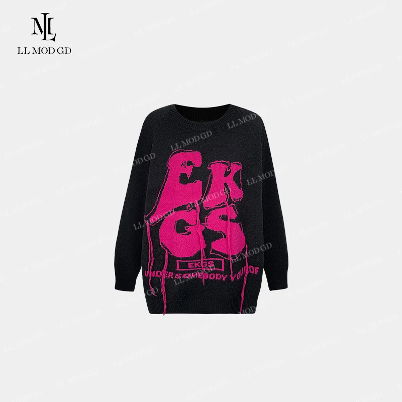 巴黎街头 针织秋冬毛衣女秋季字母黑色圆领时尚上衣YLXR-253757