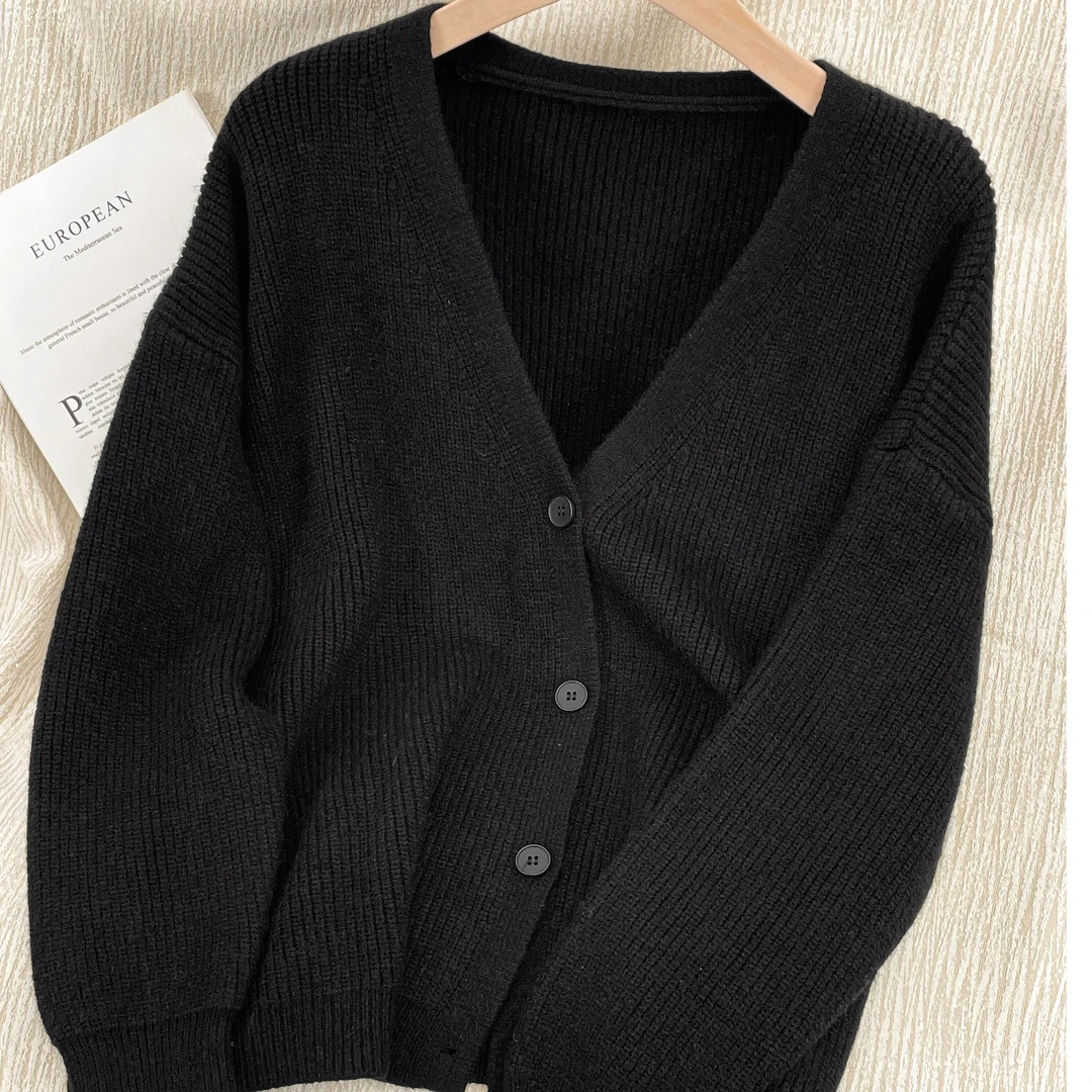 进阶学姐  针织衫2024秋季时尚百搭V领韩版纯色上衣YL-253984