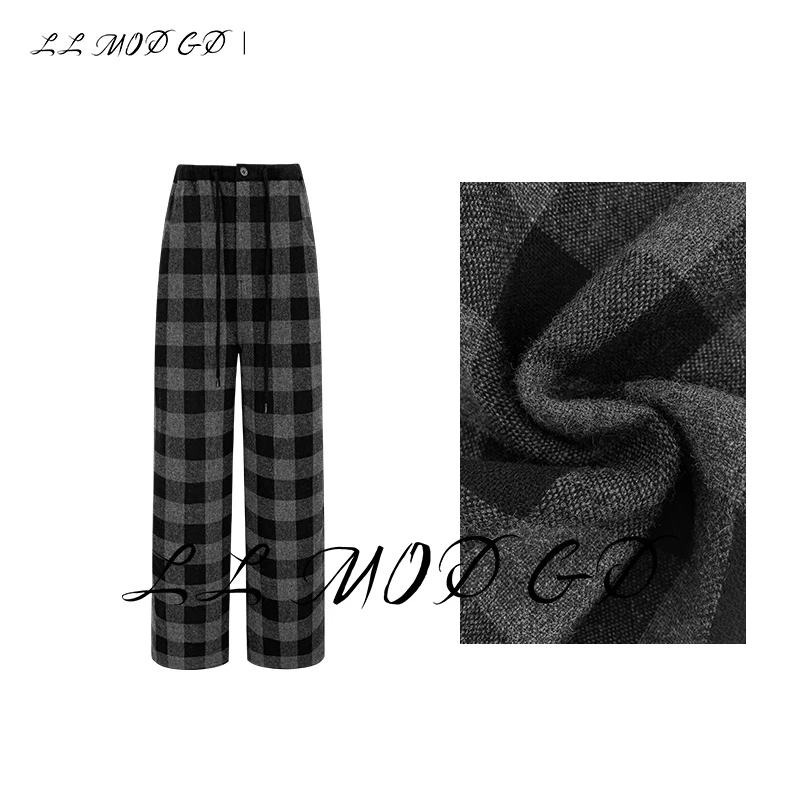 浮嶒 秋冬经典格子休闲裤女秋季简约宽松潮流百搭裤子LL-240184