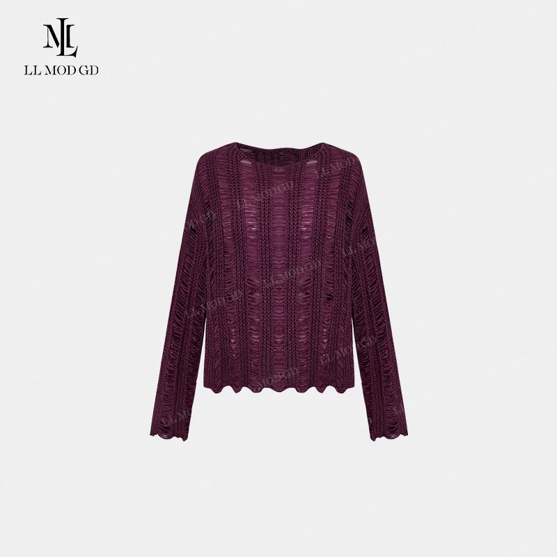 LL·MOD·GD法式长袖针织衫2024早秋设计感镂空百搭上衣XR-252742