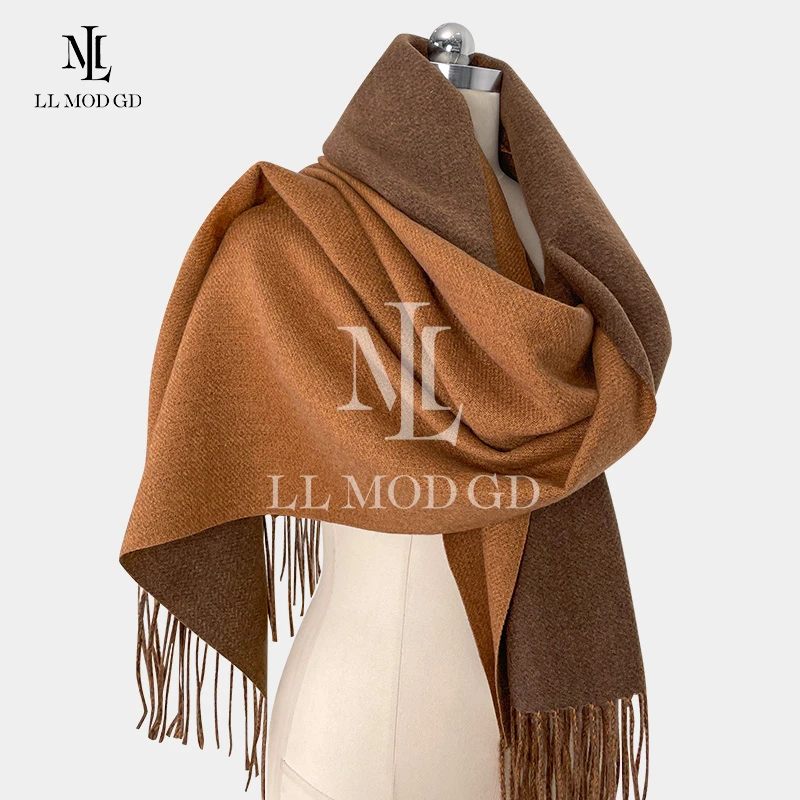 秋冬长款纯色高档日系针织加厚时尚百搭保暖男女围巾LL-253094