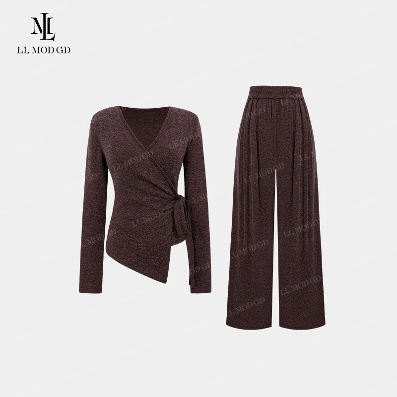 【莉莉家】2024早秋法式不规则上衣+阔腿休闲裤时尚套装YL-252632