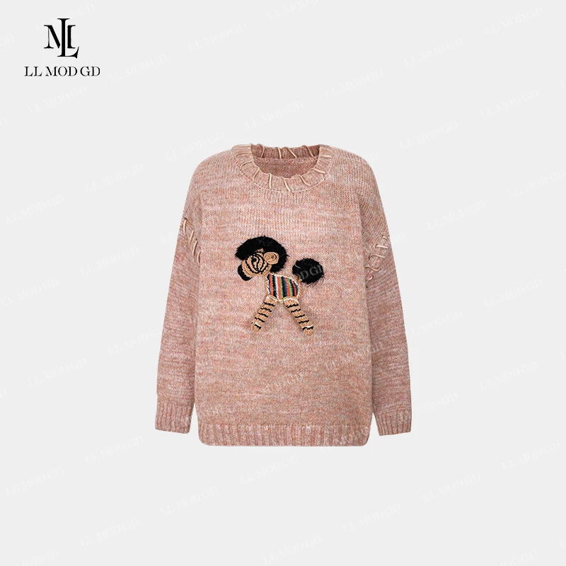 美丽诺言 长袖宽松毛衣女秋冬圆领套头显瘦百搭上衣CY-253779