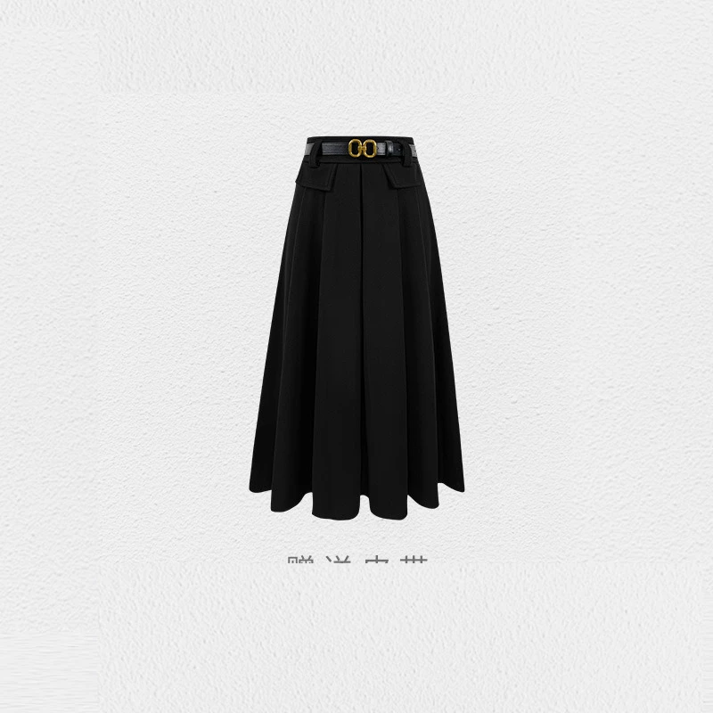 自在流线 高腰显瘦半身裙女秋冬修身纯色气质百搭裙子YL-255026