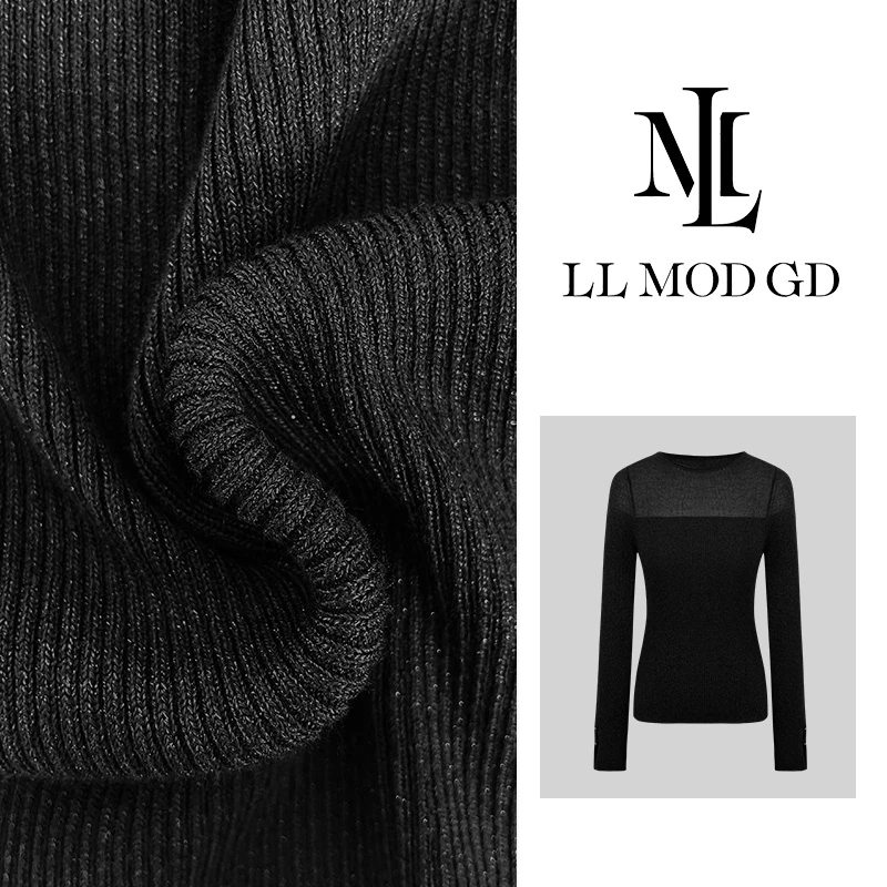 若隐若现 长袖显瘦针织衫女秋季网纱圆领修身打底衫上衣RJ-250054