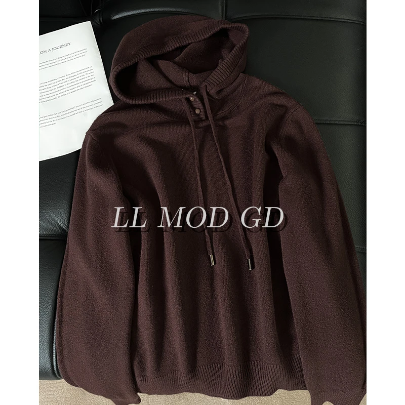 褪色念 长袖连帽毛衣女款秋冬保暖百搭宽松纯色针织上衣YL-255103