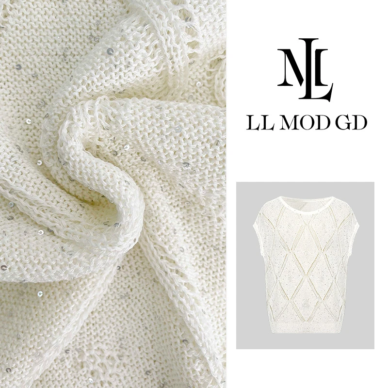 LL·MOD·GD满天星烫钻亮片无袖夏季新款外穿法式T恤XR-251239