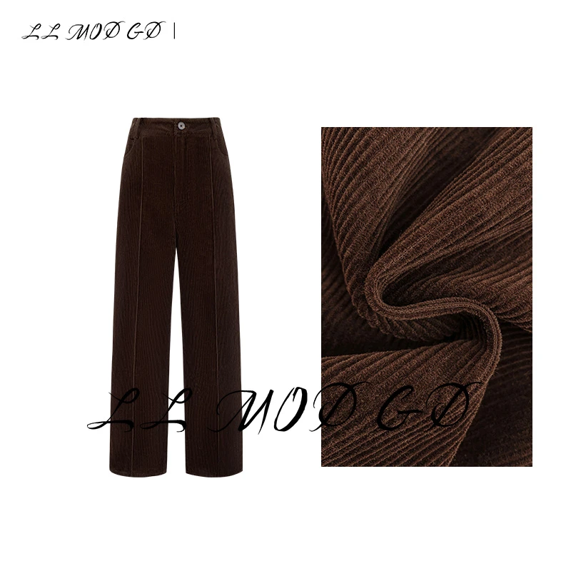 复古柔情   高腰显瘦休闲裤女秋冬纯色百搭阔腿长裤子女LL-240329