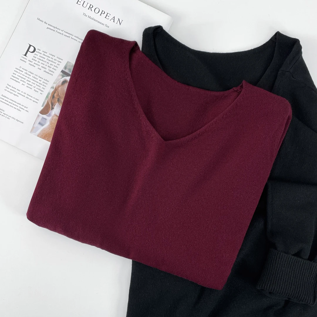 灯泡羊毛  针织衫2024秋季时尚百搭套头V领长袖上衣YL-254088