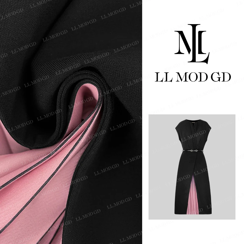 芊柔女神 法式圆领拼色中长裙夏季时尚气质显瘦连衣裙女YL-252347