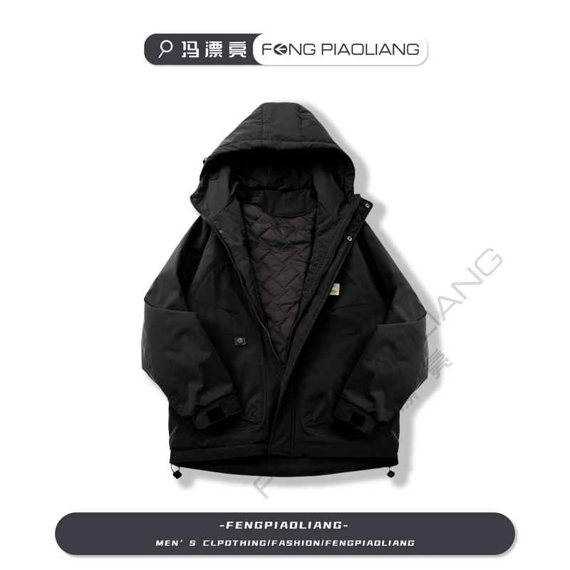 黑【紫气东来】秋冬新款小众百搭潮流连帽加厚棉服情侣款冲锋衣棉服