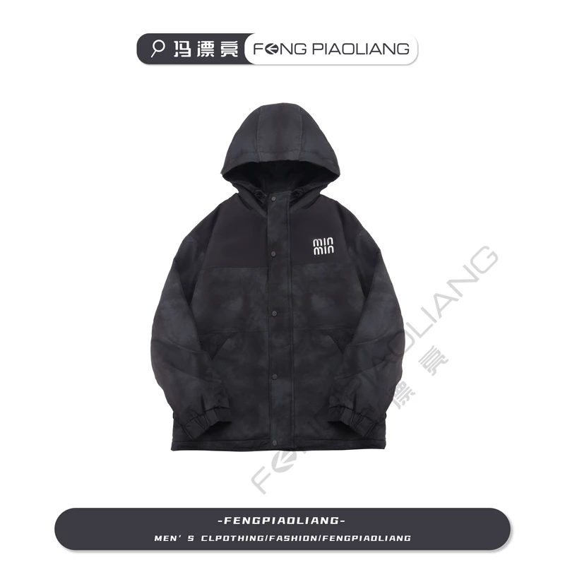 黑【北里北气二棉外套】冯漂亮实力宠粉！晕染MIN加厚情侣款8212
