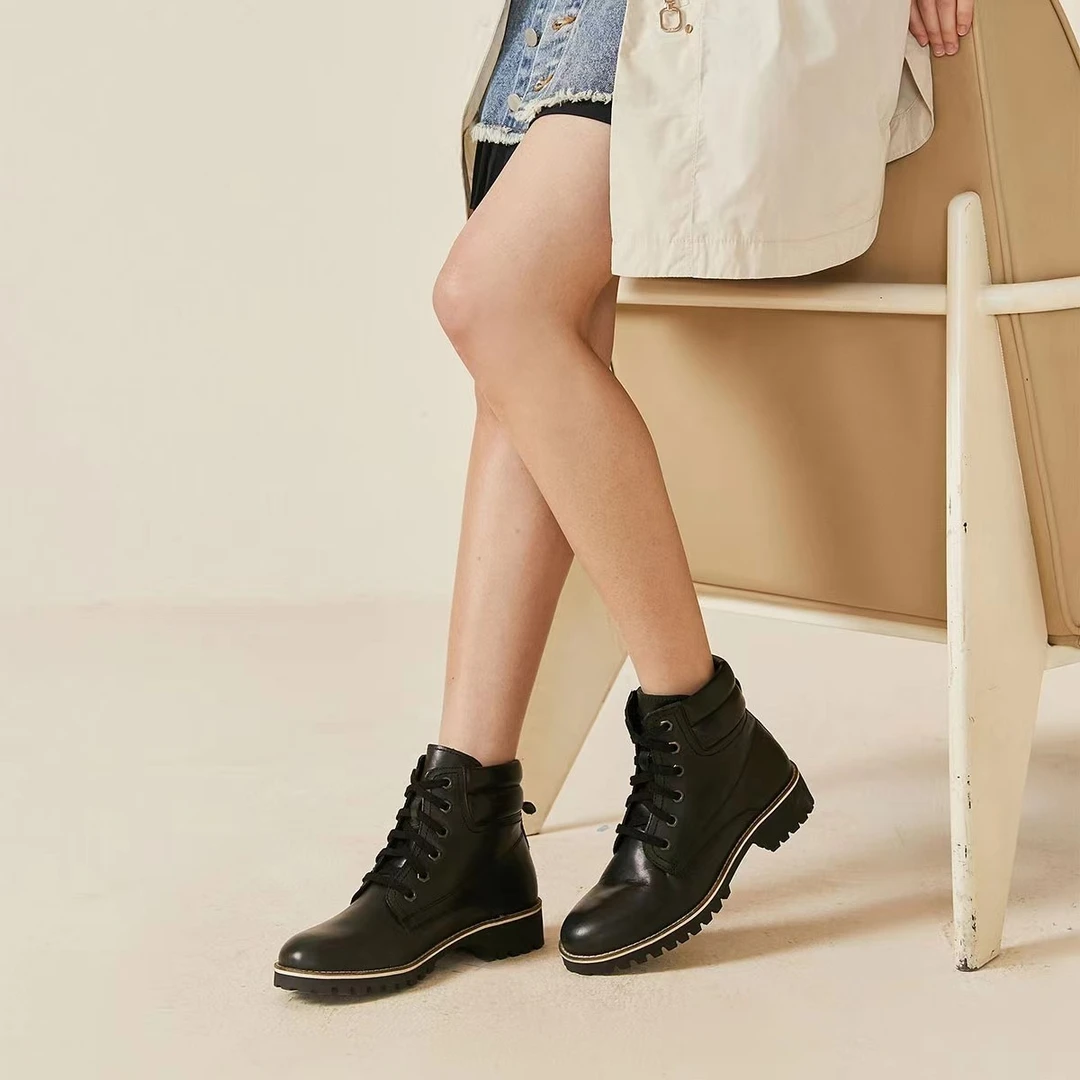 SKECHERS/斯凯奇【48】女鞋秋冬马丁靴光面皮靴休闲高帮靴44677