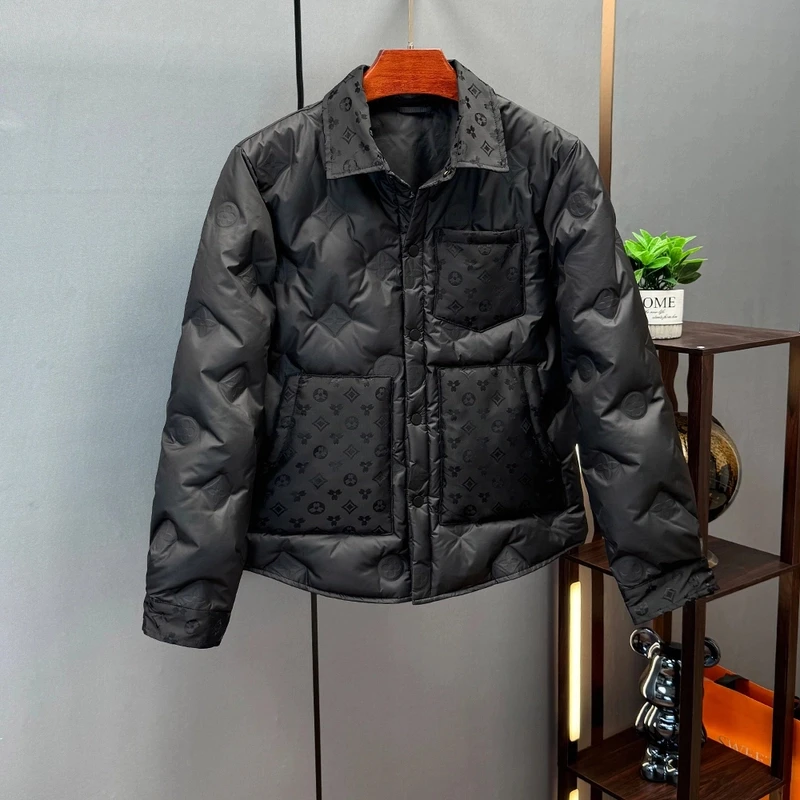 冬季新款轻奢欧货高端衬衫领羽绒服白鸭绒男潮牌时尚休闲外套