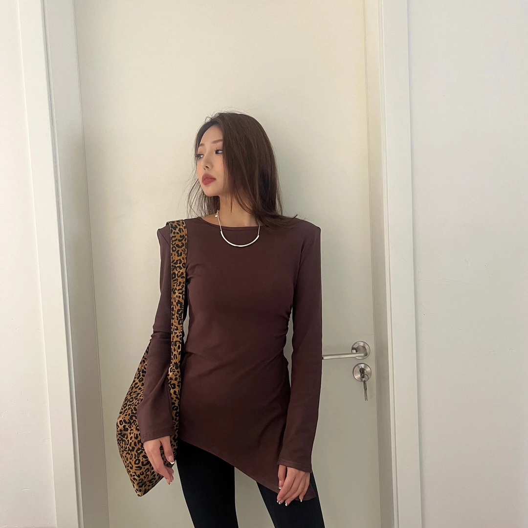 2024东大门新款不规则紧身收腰打底衫