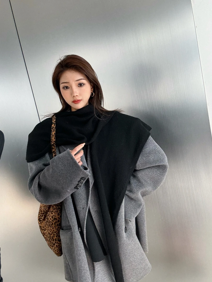 东大门气质小单品黑色大版披肩围巾