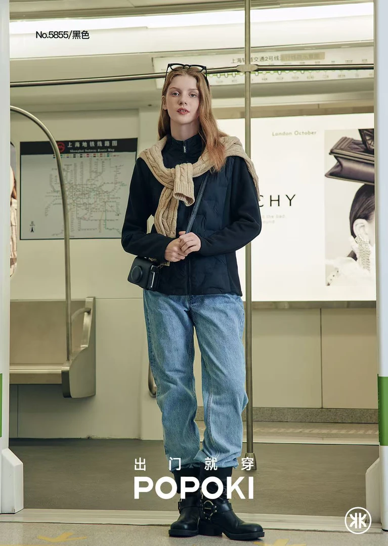 POPOKI石墨烯热感航天小蛮腰加厚摇粒绒保暖修身外套女