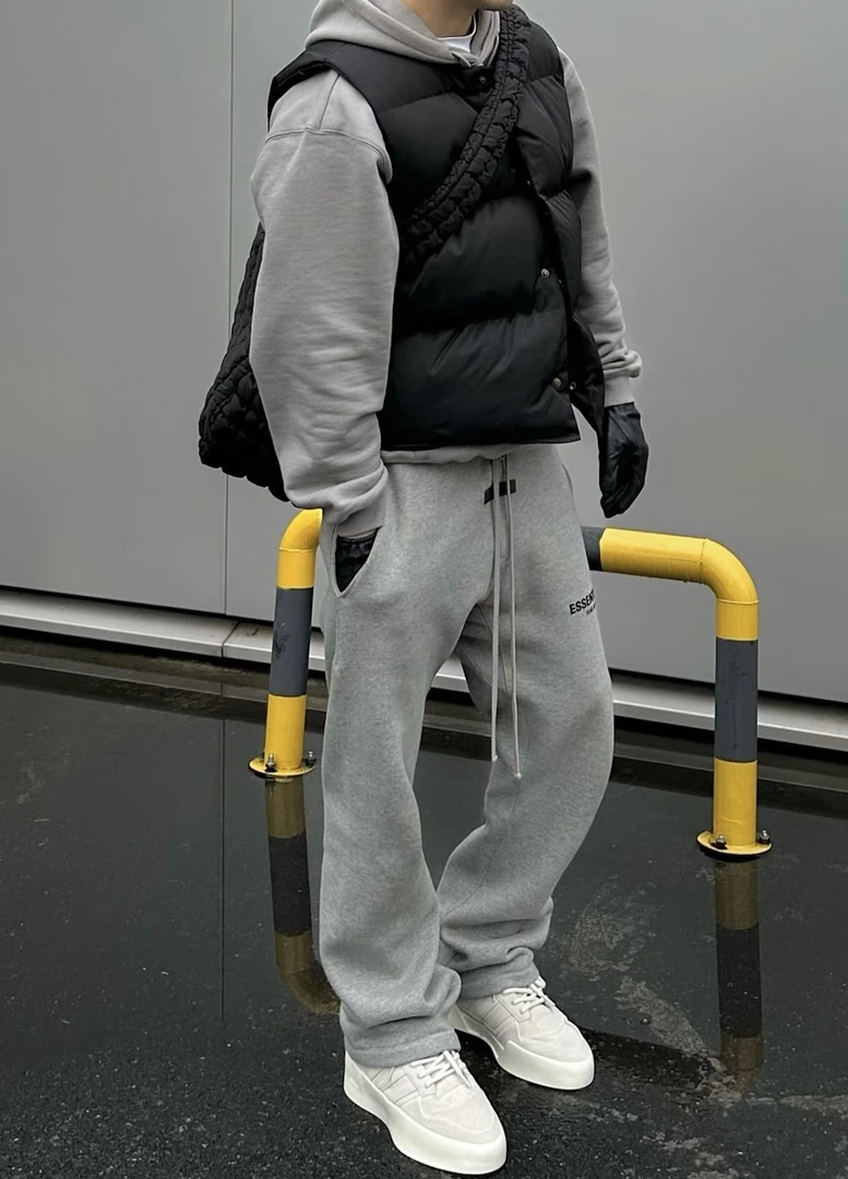 第八季植绒小标加绒阔腿卫裤直筒时尚情侣宽松情侣潮流加厚秋冬