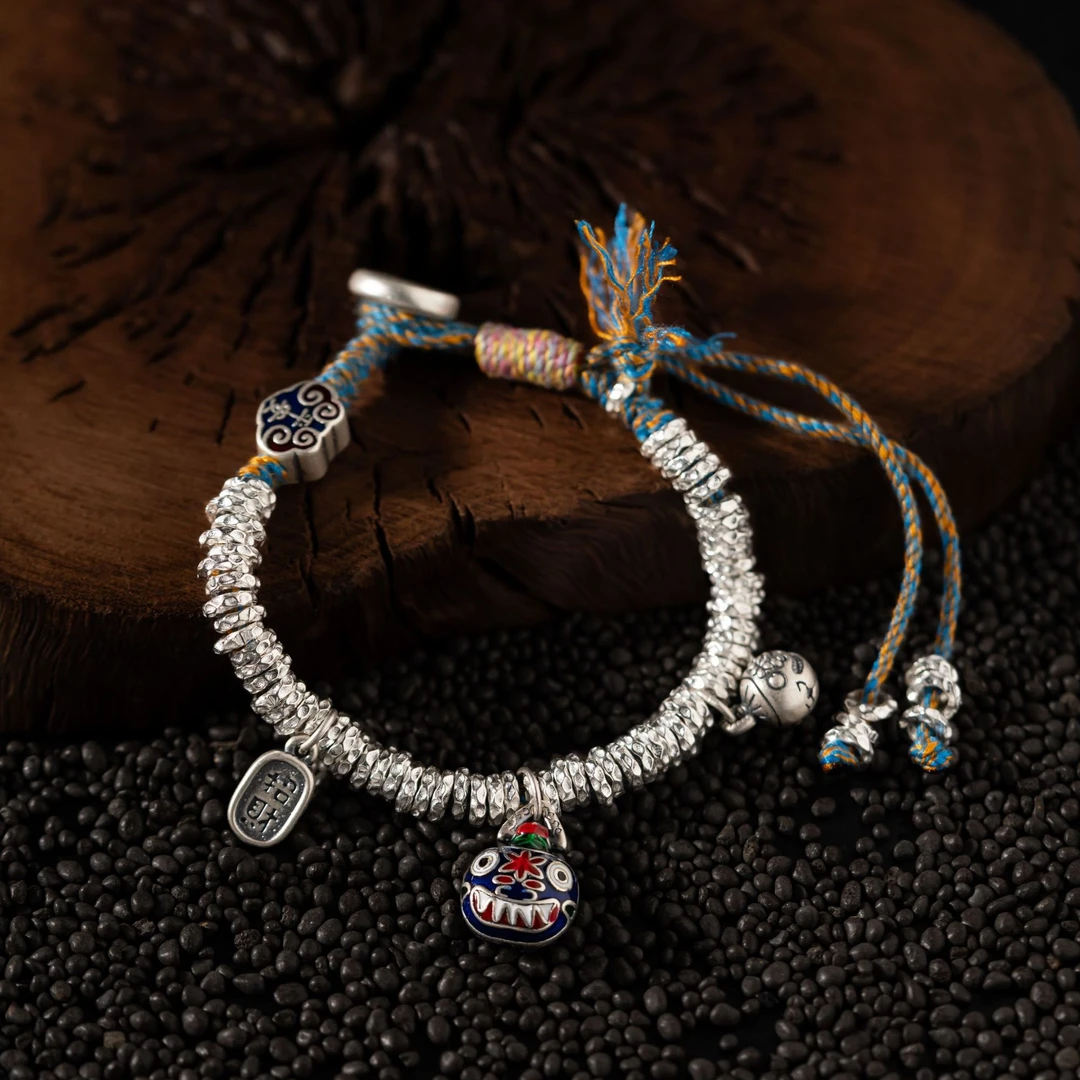 足银手链 足银S999盘缠编织国风手串个性手链百搭小众