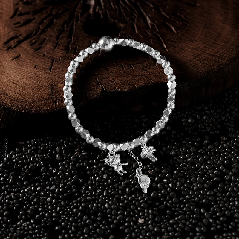 足银手链 足银幸运小熊几何时尚手串个性手链百搭小众2024新款