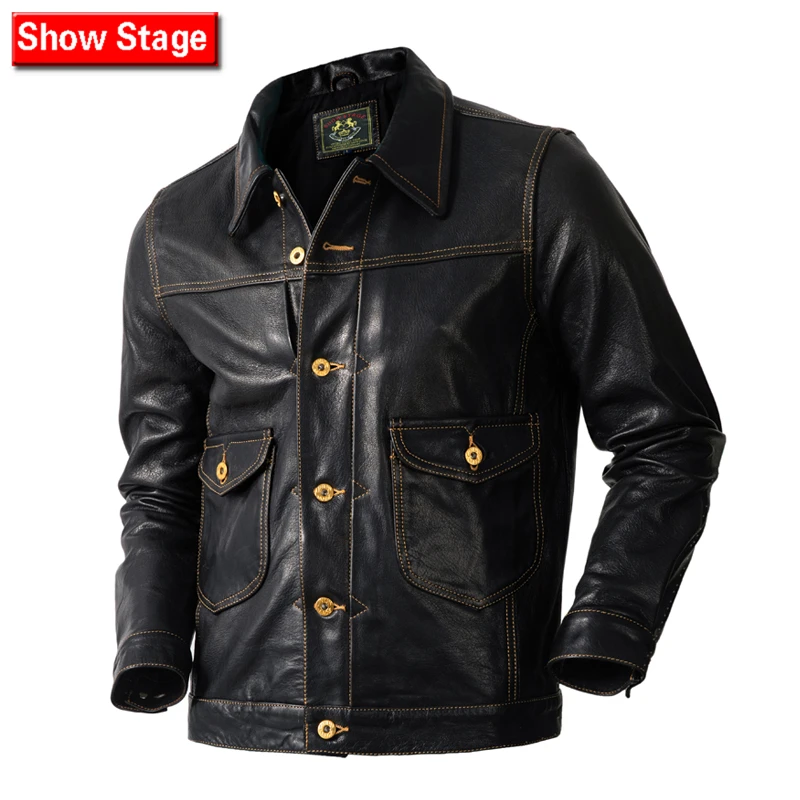 3730男士头层油蜡山羊皮机车皮夹克潮流韩版休闲翻领时尚皮衣外套