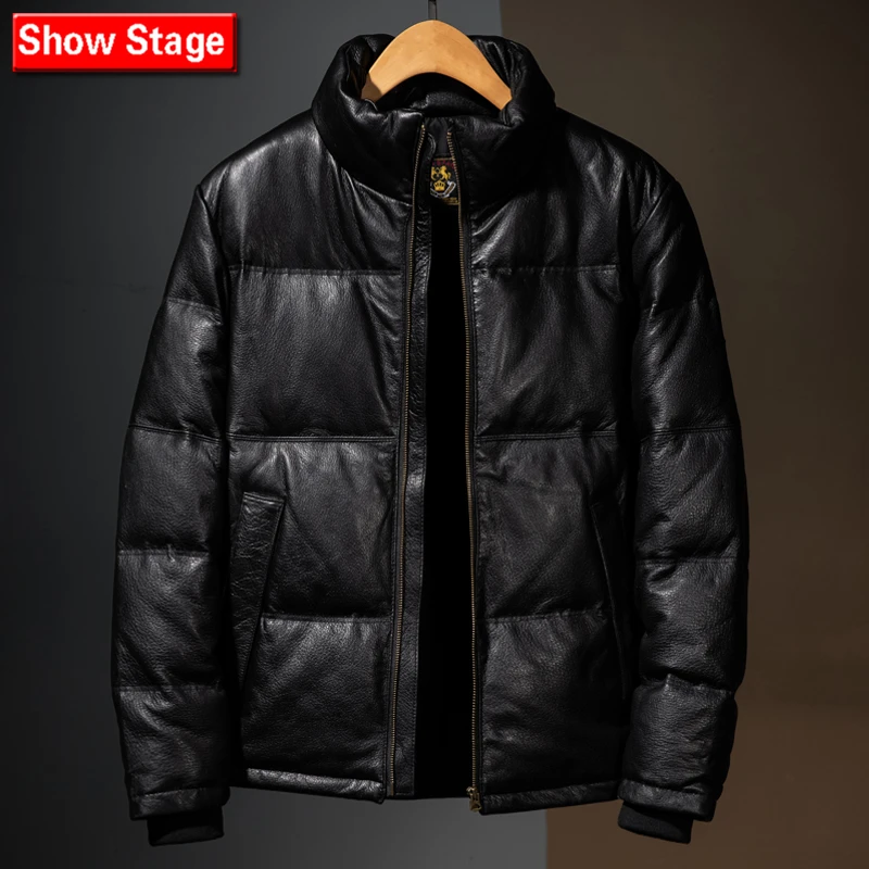 245010 男士头层绵羊皮90%白鸭绒真皮羽绒服加厚保暖皮衣立领外套