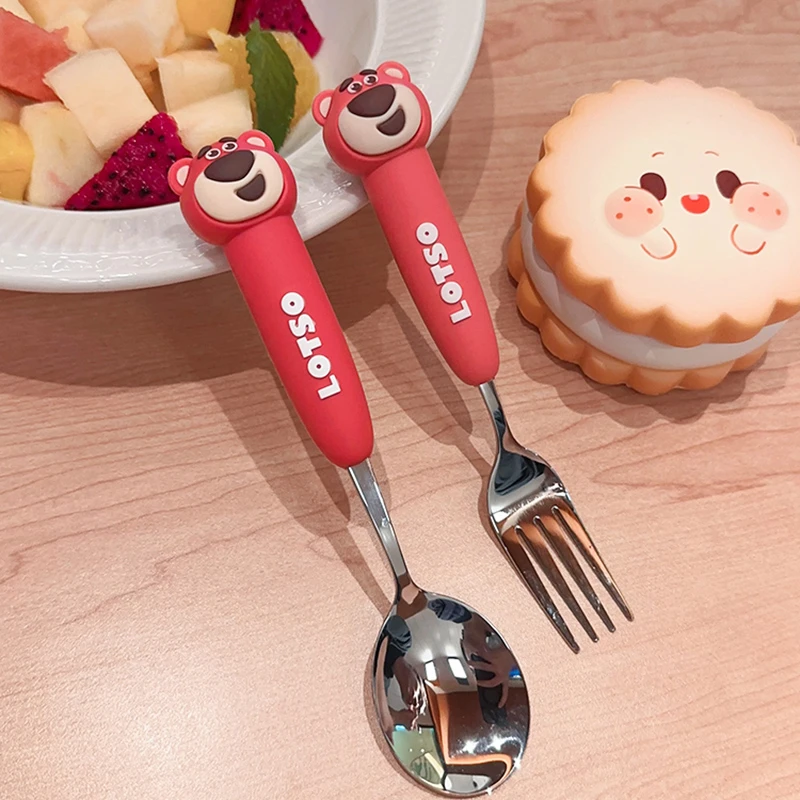 【新人专享】正版草莓熊勺子叉子套装可爱儿童吃饭304不锈钢餐具