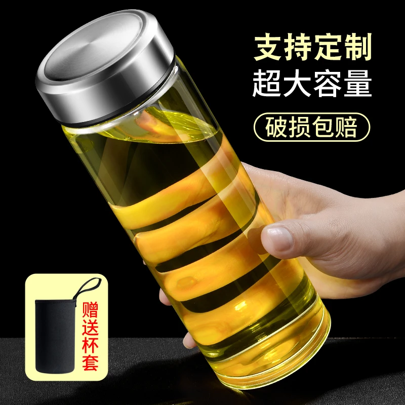 超大容量便携单层玻璃杯男士茶杯带盖耐高温家用办公防爆茶水杯子