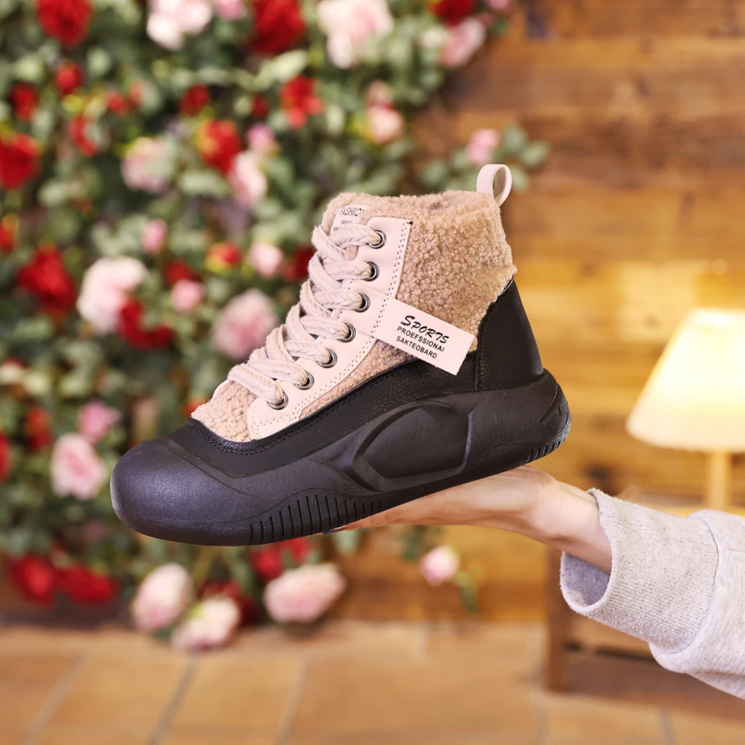 2024秋冬加绒新款运动时尚百搭女学生厚底高帮保暖靴子-珍F