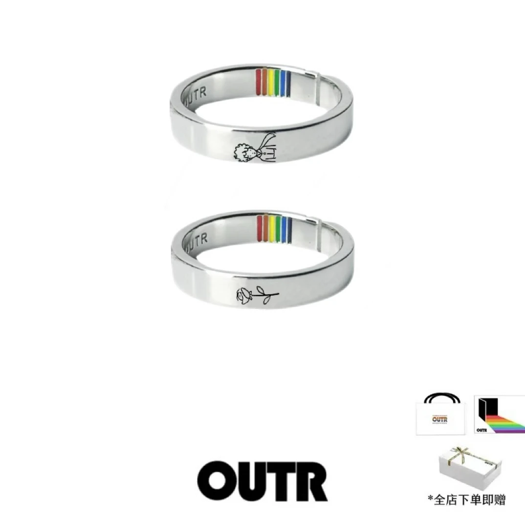 OUTR 925银戒指 「小王子与玫瑰」情侣戒指高级原创设计师品牌