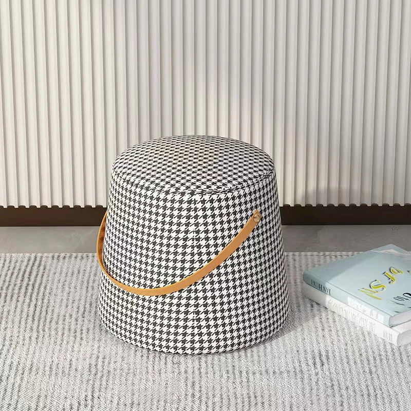 【粉丝专享】千鸟格手提凳榻榻米小圆凳懒人换鞋凳客厅轻奢家用房间