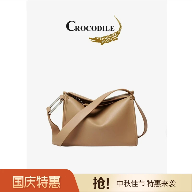 【国庆特惠】鳄鱼恤2023新款真皮高级感小众单肩斜挎枕头牛皮包包