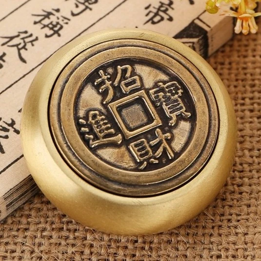 纯黄铜指尖陀螺解压神器转转手把件便捷创意减压发泄玩具可旋转