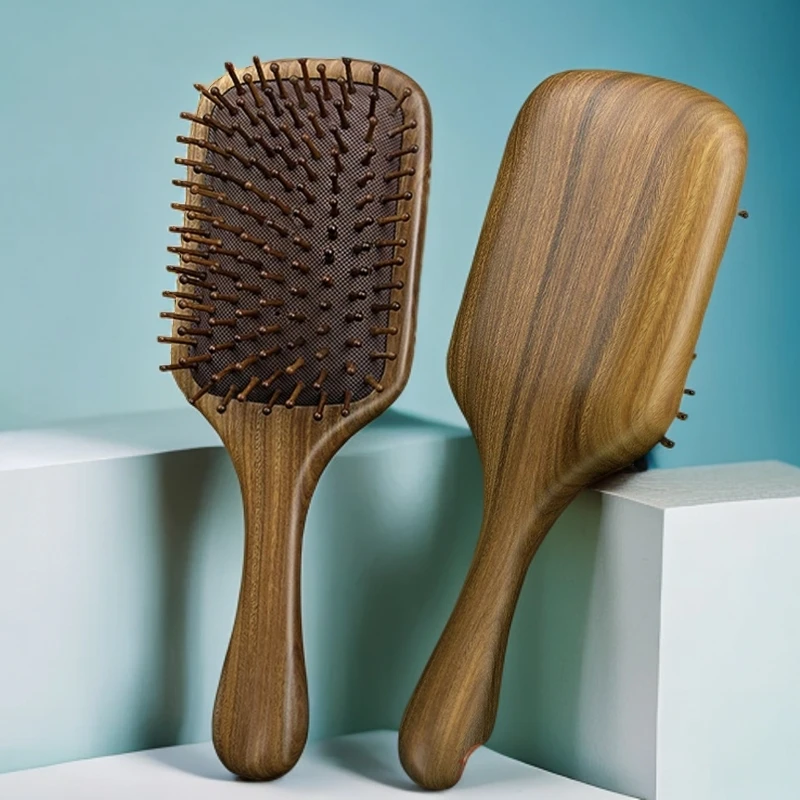 绿檀木气垫按摩梳防静电便携女士防脱家用大板梳长发专用