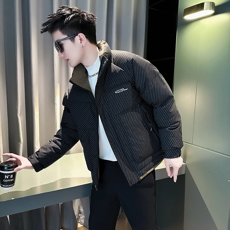 高级感斜条纹棉服男款冬季2024新款潮牌百搭男装冬款加厚棉衣外套