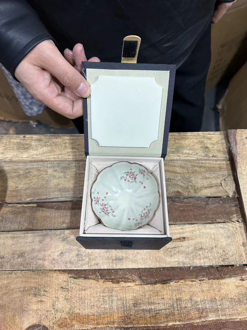 黄汝窑粉桃可开片可养功夫杯盏复古家用陶瓷喝茶杯主人杯