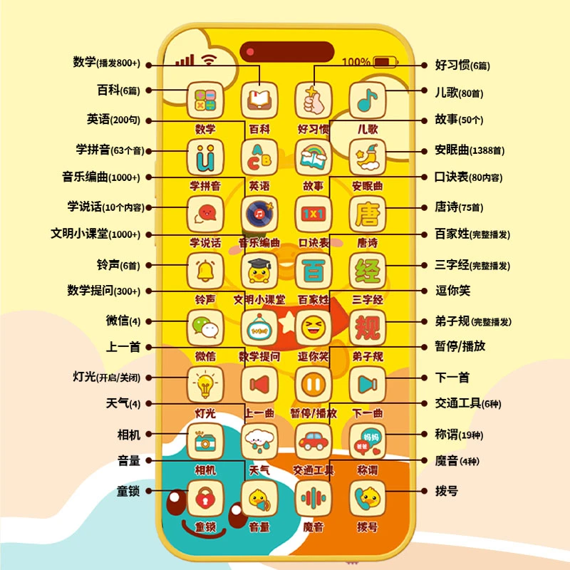 多功能手机玩具仿真可啃咬宝宝触屏益智早教电话机模型早教拼音