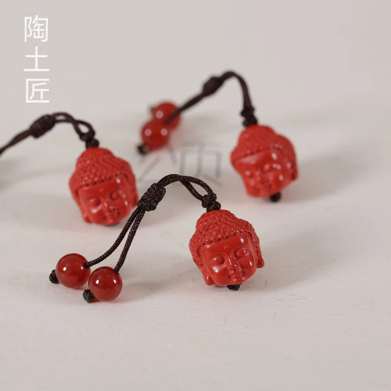 手工编织红色佛头茶壶吊坠小提溜挂件紫砂壶西施壶配饰挂绳茶配件