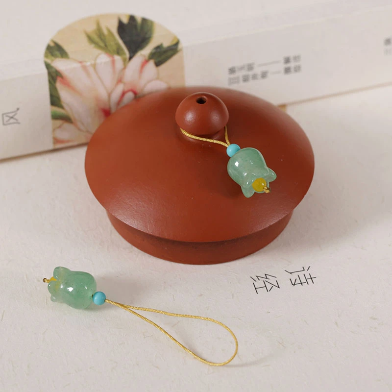 绿色铃铛花茶壶小提溜吊坠茶道配件紫砂壶提溜壶盖挂绳茶壶小挂坠