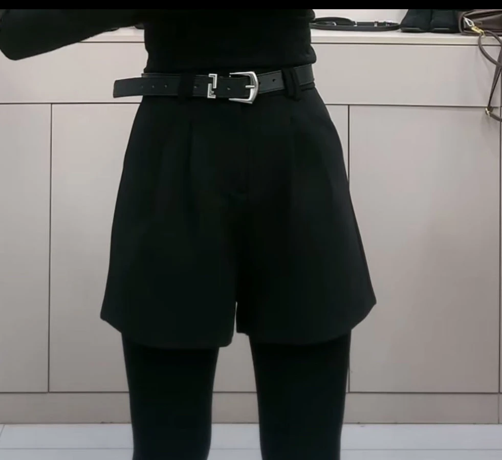 85320高品质百搭净版黑色西服短裤