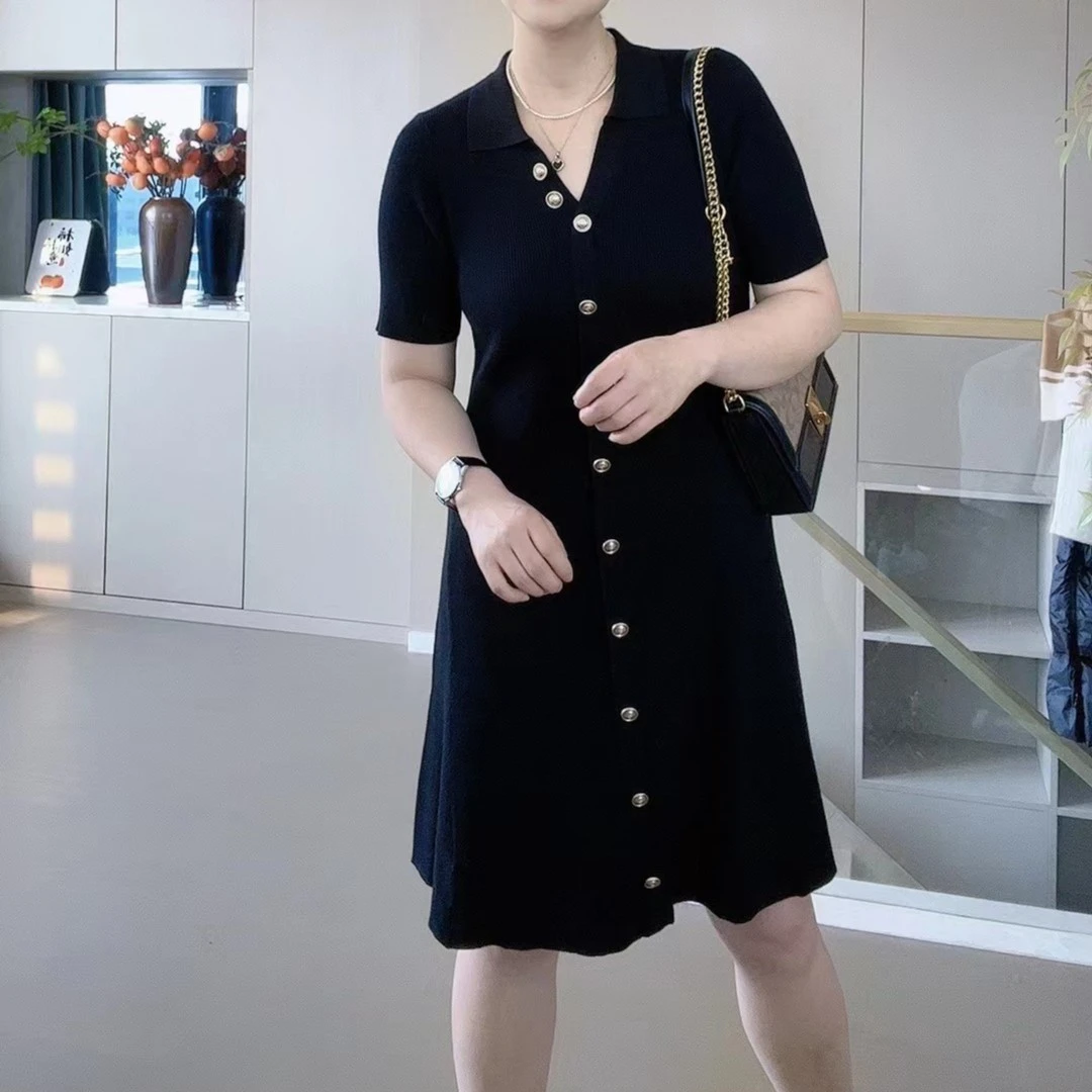 法式小翻领针织连衣裙700837超显瘦连衣裙