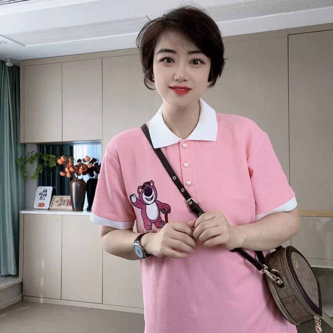 草莓熊翻领连衣裙F932春夏粉色系穿搭polo