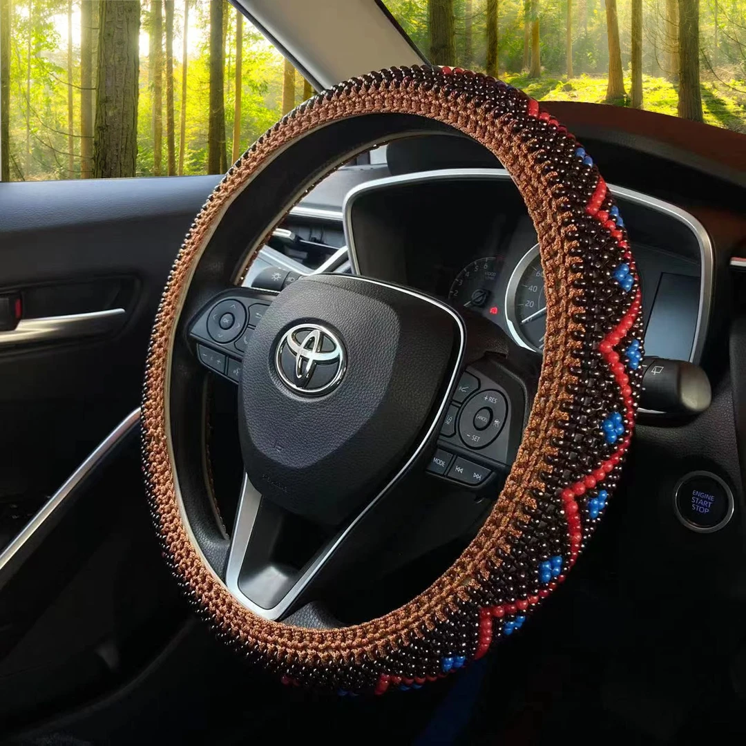 木珠编织方向盘套四季通用夏季木质把套防滑透气纯手工D形车把套