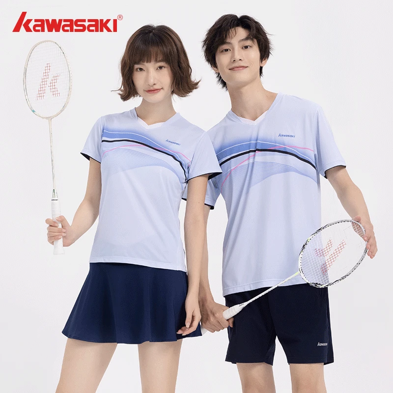 kawasaki/川崎K1C02-B1956 男女V领短袖T恤休闲透气羽毛球服短袖
