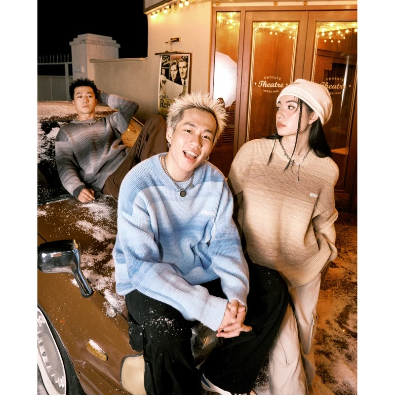 FORNINES多巴胺彩色毛衣男女潮牌针织衫秋冬慵懒宽松撞色毛线衣