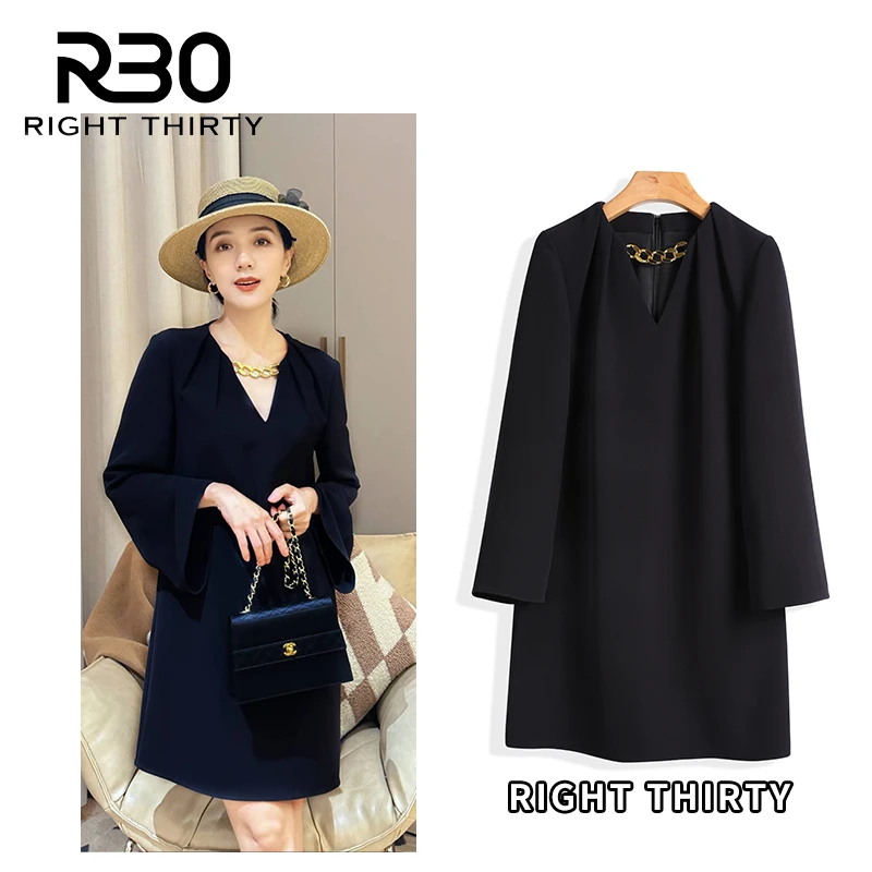 【R30】春夏新款千金时尚百搭链条长袖连衣裙 N24LB04223