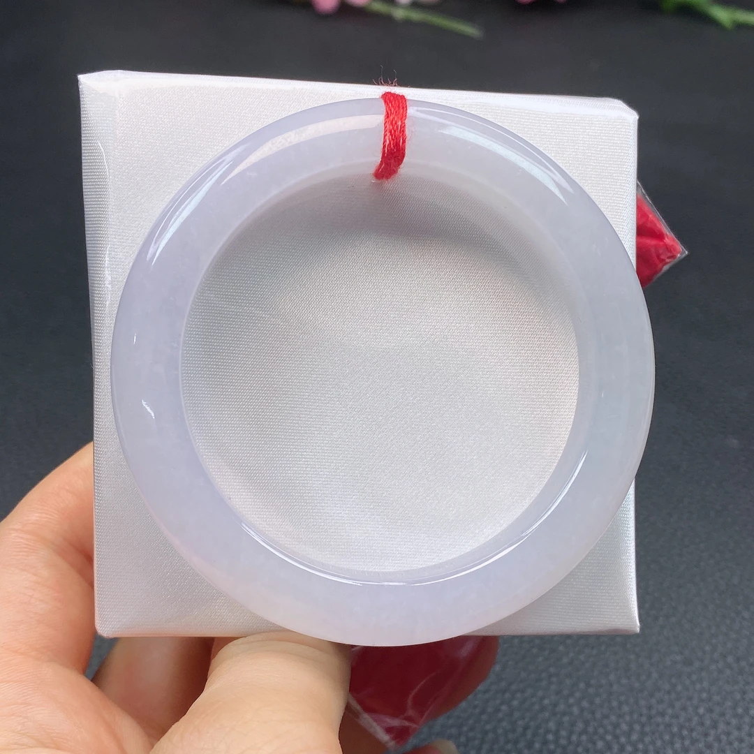 55圈口翡翠冰透淡紫蕴宽边手镯时尚百搭少女妈妈款冰透女款玉镯子