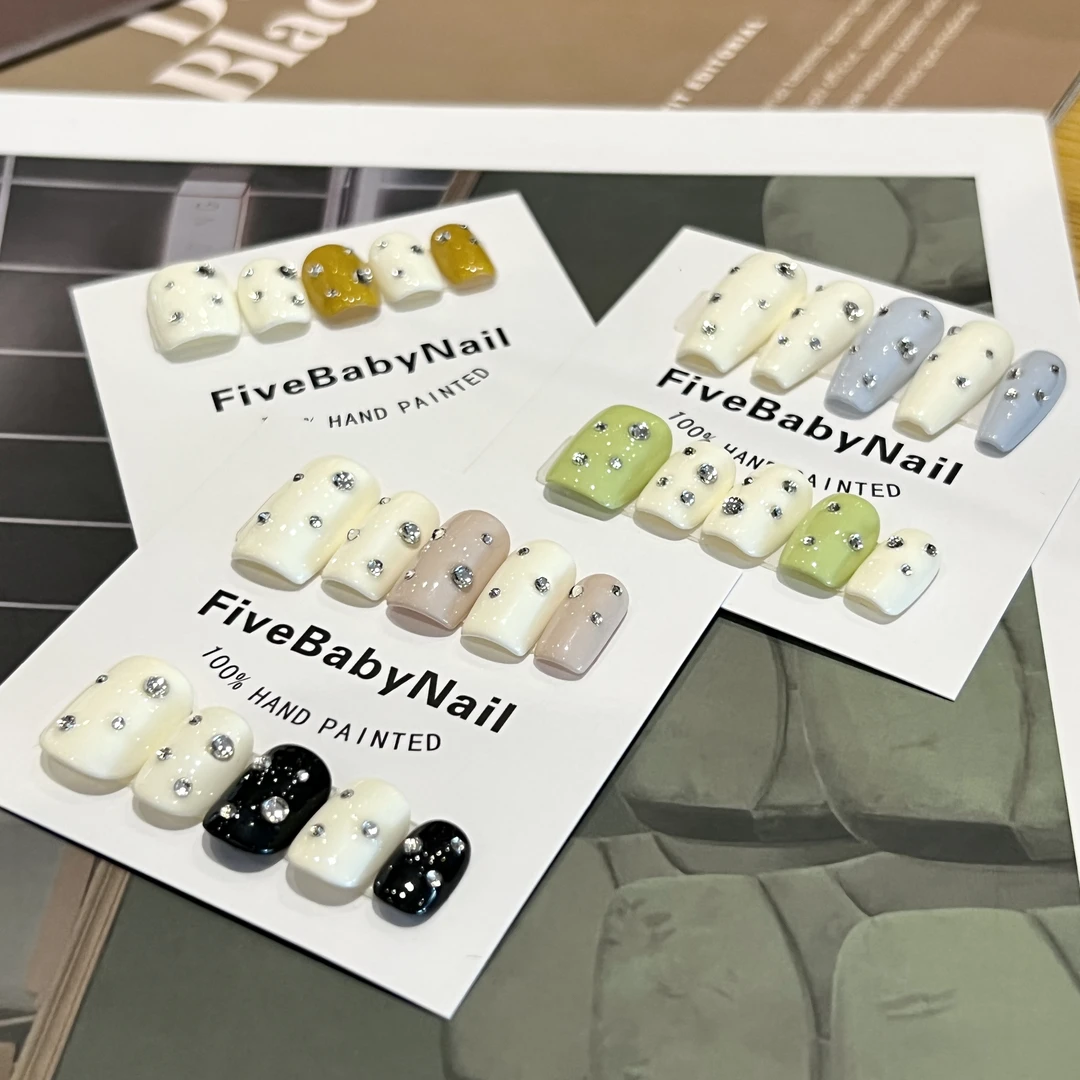 【满天星系列】FIVEBABY设计纯手工高级2024春夏新款贴钻纯色穿戴甲