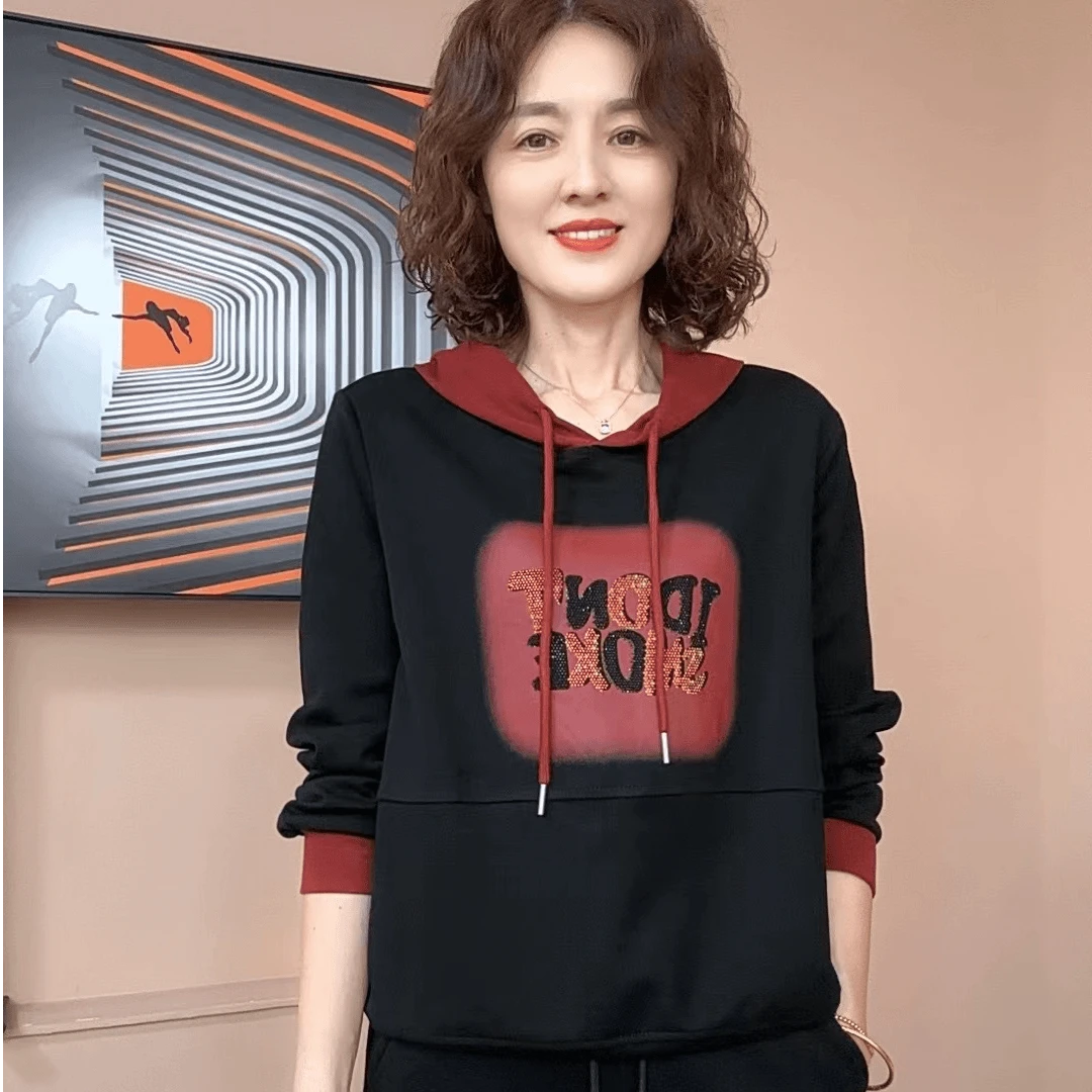 2025连帽卫衣字母印花洋气减龄时尚宽松休闲上衣卫衣套头外穿T恤