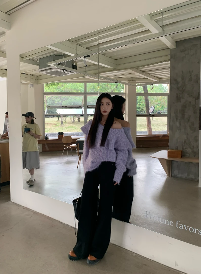 70不是七十【苏娜少女】秋冬荷叶边羊驼毛宽松绑带多穿上衣